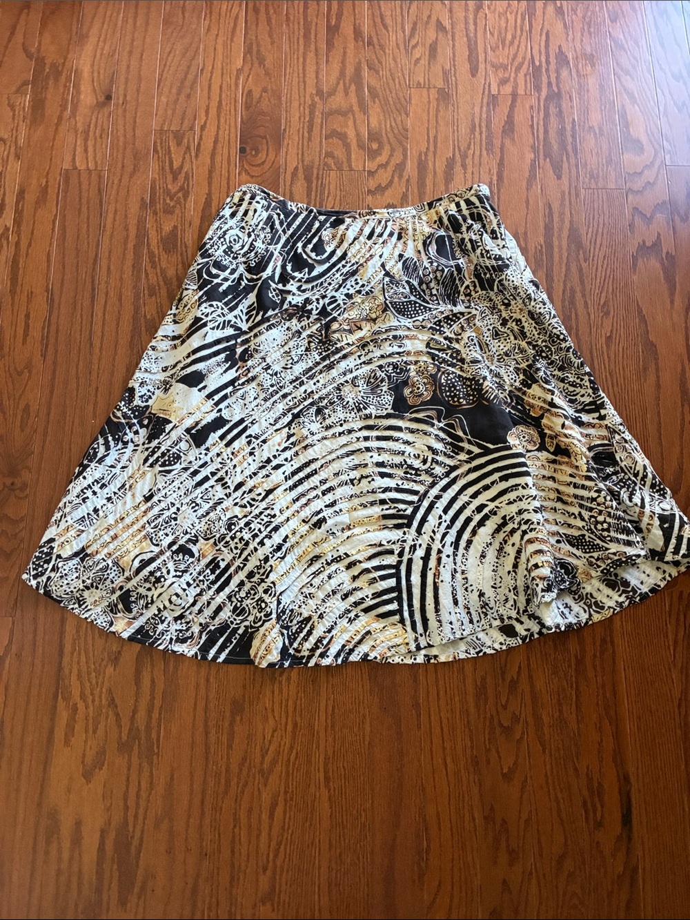 Brown, Cream, & Gold Patterned Circle Skirt 3XL